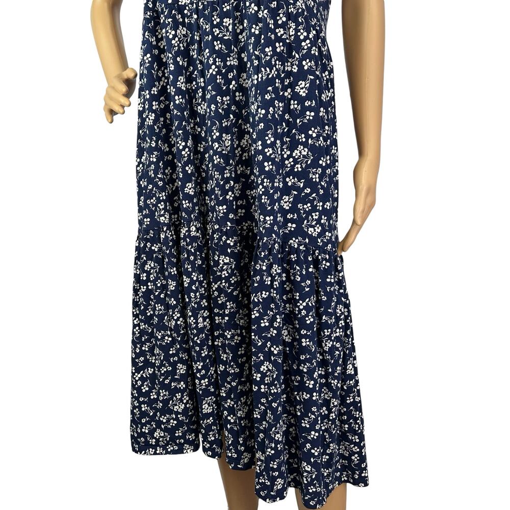 J. Crew V-neck Tiered Knit Cotton Midi Dress Navy Blue Floral AV658 Size M - Picture 9 of 13